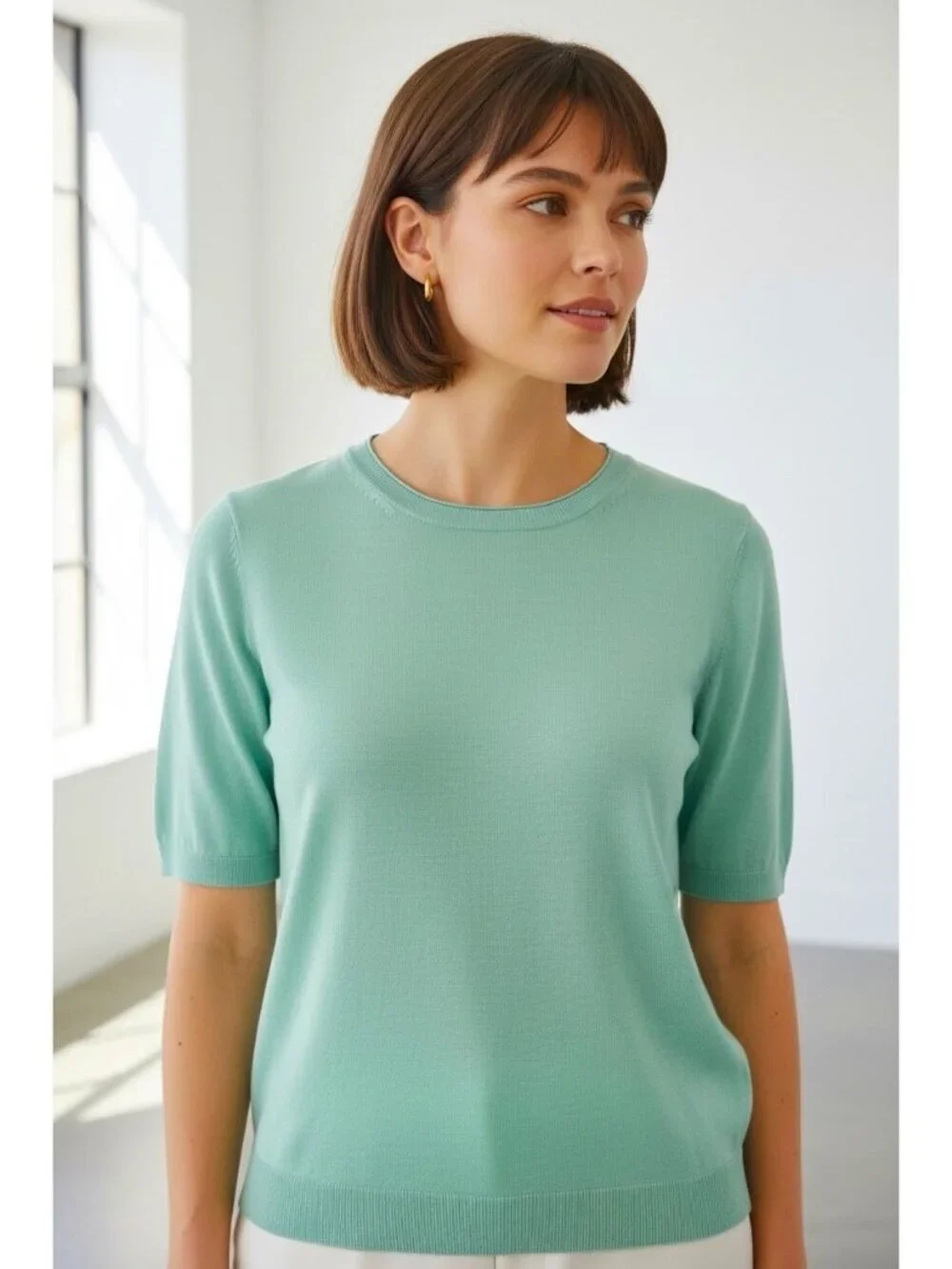 Chico’s Mint Green Knit Top Short Sleeve Lightweight Sweater Size 2 (L)